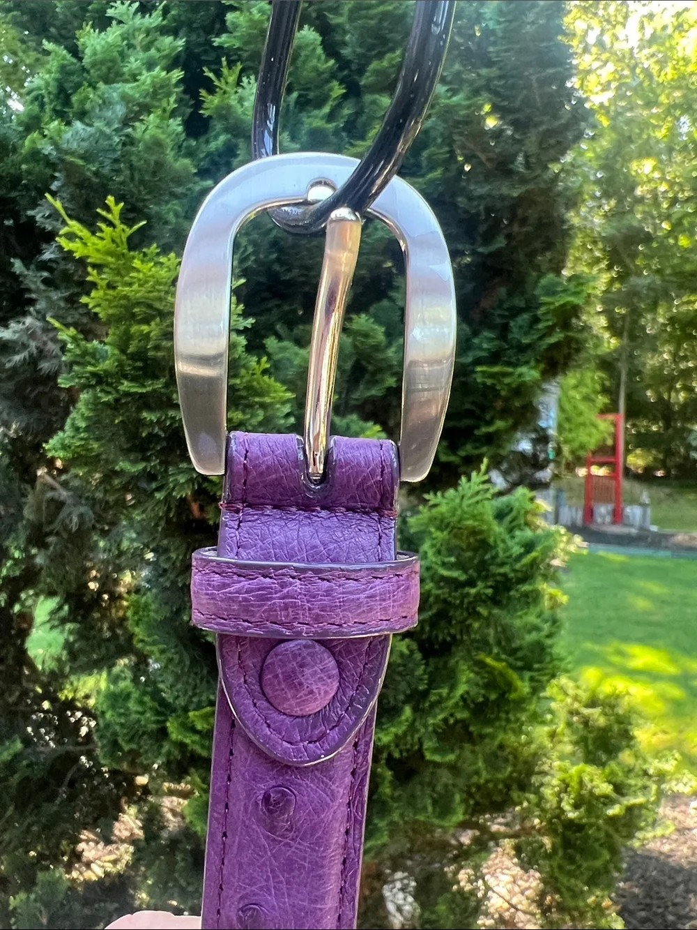Purple Leather Belt with Silver Buckle